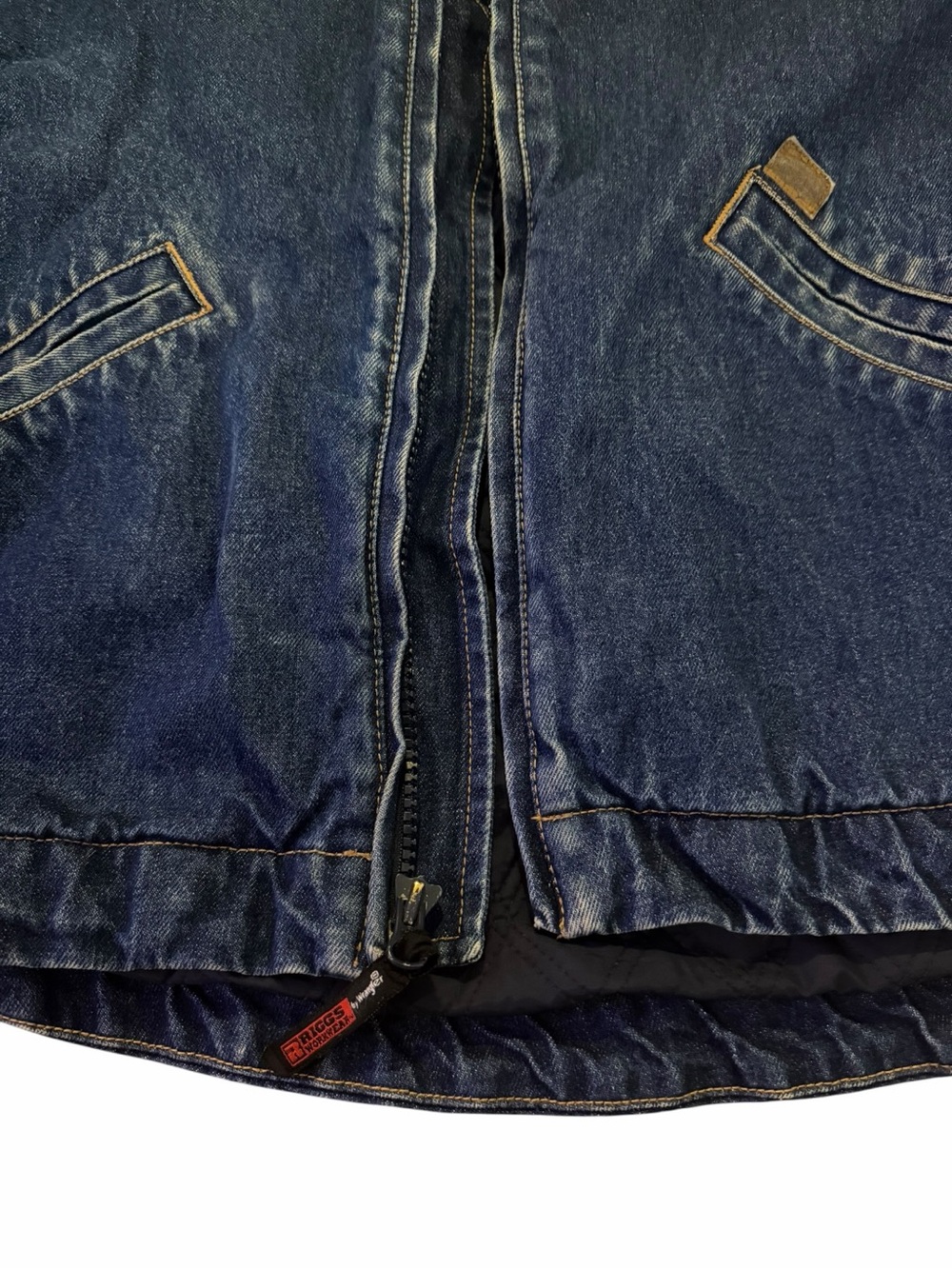 VTG Wrangler Riggs Denim Hooded Winter Jacket Work Quilt Lined Chore Mens Y2K - Picture 6 of 9